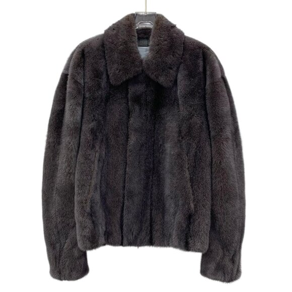 Dior Gray-purple mink fur collar long-sleeve fur leather jacket - Picture 1 of 9